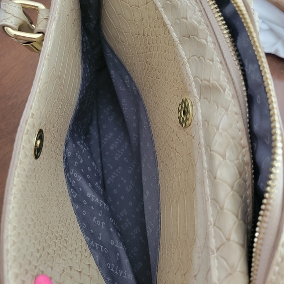 Olivia + Joy Croc Embossed Beige Vegan Shoulder Bag - Picture 12 of 14